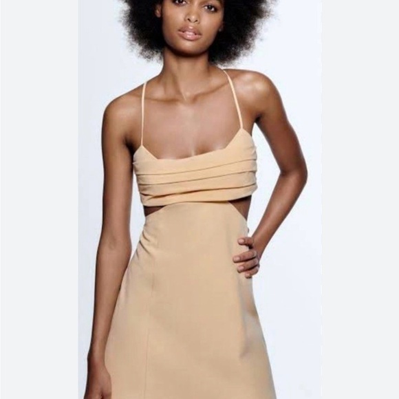 NWT Zara Linen Blend Cut Out Dress in Pale Peach Size S Small - Picture 7 of 12
